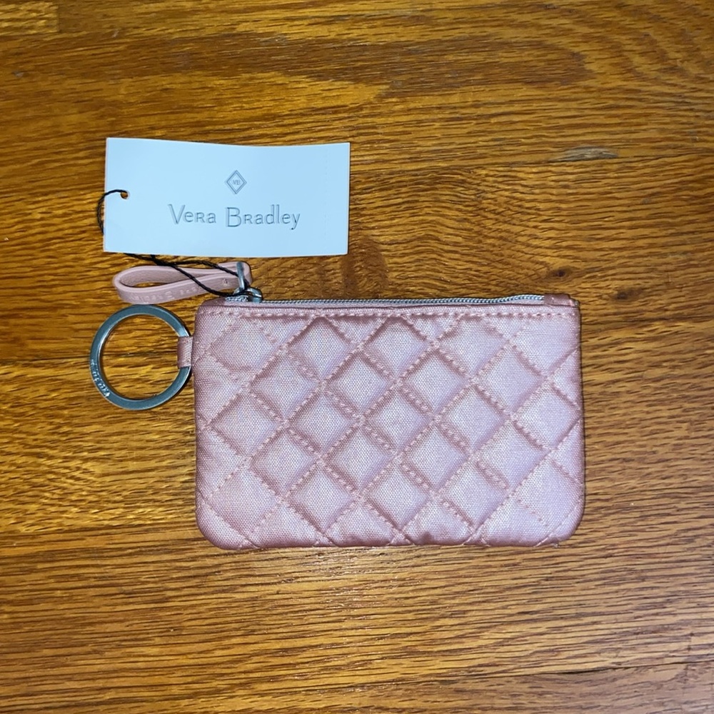 Vera Bradley Quilted Pink Card Wallet-iconic zip id in pink quartz